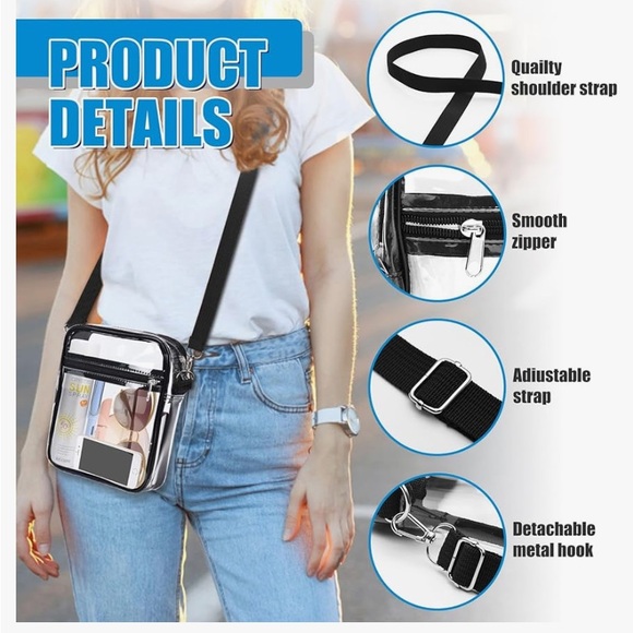 Clear Crossbody Bag with black Adjustable Strap - Picture 4 of 4